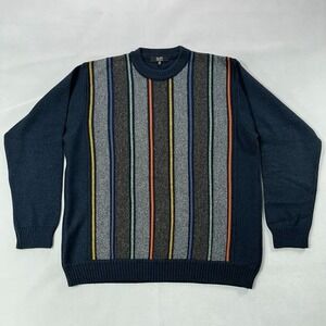 Vintage Raffi Sweater Men XL Blue Vertical Stripe Wool Blend Crew Neck‎ Italy